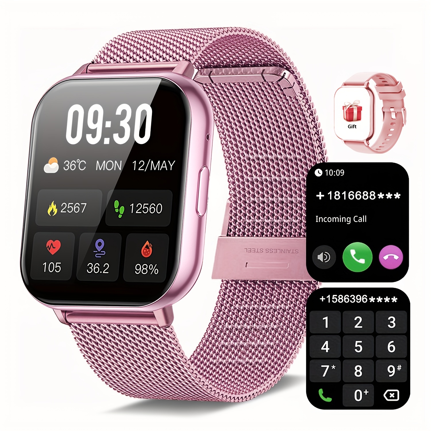 Sports Smart Watch, 4.65cm Full Touch Screen Display with Message, Answer Make Call Smartwatch, Sleep Monitoring, Sports Pedometer, Information Alerts, for iPhone Android Phones, Smartbands Fitness Watch for Women Men Friend Gift, Birthday Gift - Image 6