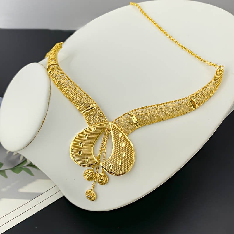 2025 New Bohemian 2pcs Hollow Flower Tassel Earrings and Necklace Elegant Ladies Jewelry Set, Perfect for Dubai Bridal Wedding Anniversary Gift, Valentine's Day, Christmas Eid, Daily Present for Wife, Family, Girlfriend - Image 6