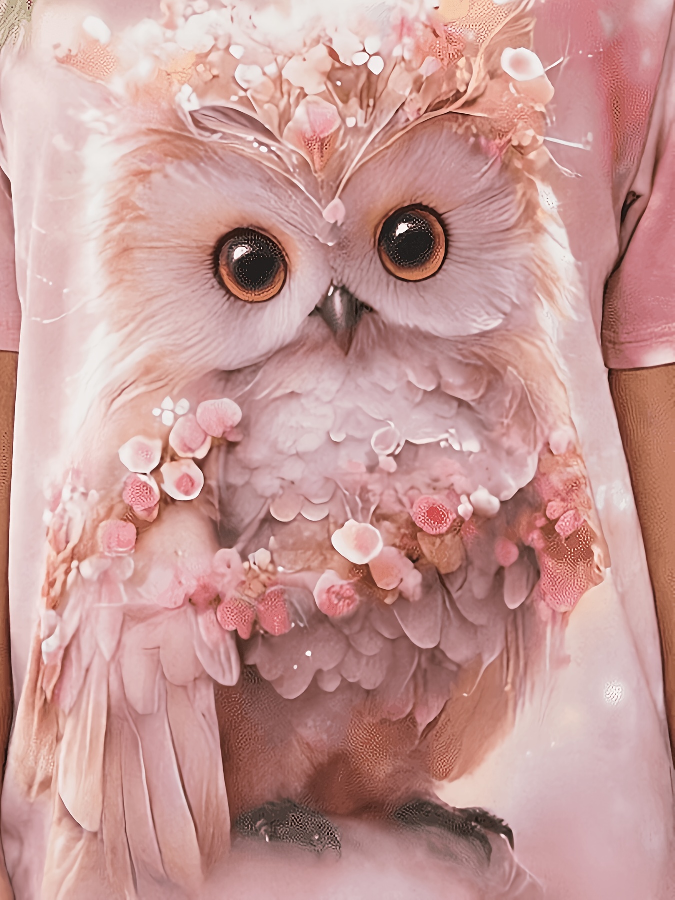 Ladies' Spring And Summer Nightgown T-Shirt Dress **Sakura Owl!** Sweet And Age-Reducing Printed Nightdress Home Wear Dress, "Who Can Refuse to Wear a Sakura Pink Owl! The Whole Picture Is Gentle Sakura Pink, with Cute Owl Prints - Image 5
