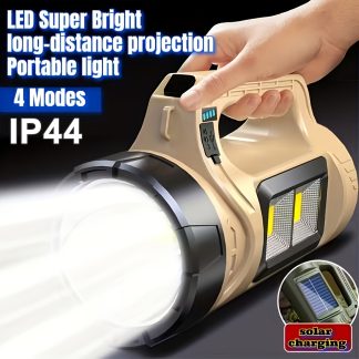 Handheld Solar-Powered Flashlight - Ultra-Bright Portable Side-Light Design, USB-C Charging Port, Four-Mode Settings Ideal for Outdoor Camping, Hiking, and Emergency Lighting. The Top Choice for Camping Gear, a Powerful Illumination Tool.