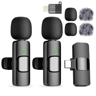 for Lightning iPhone iPad Android USB-C Cordless Clip-on Wireless Lavalier Microphone Clip Microphone Audio Video Recording Live Streaming Interviews