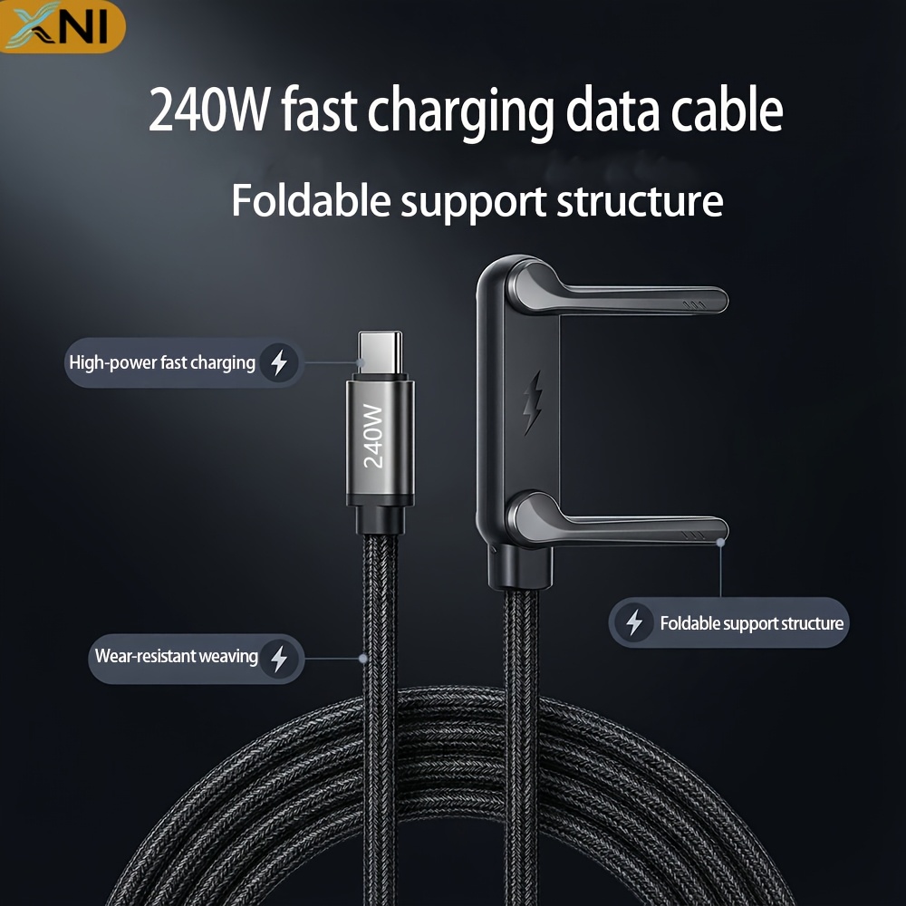 XNI 240W Foldable Phone Stand with Dual Type-C Super Fast Charging Cable, Angled Design for Hands-Free Use, Desktop Phone Holder, Compatible with Huawei, Xiaomi, Honor, and Laptops, Fast Charging Cable - Image 5