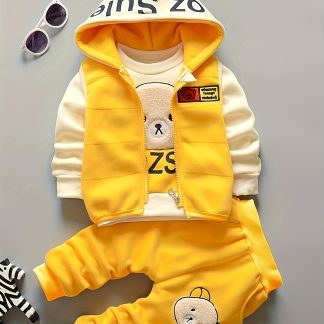 Autumn And Winter New Girls' Set, Casual Warm And Thick Hoodie, Vest Top, Baby Girl Pants, Outdoor Three-Piece Set, for Outdoor