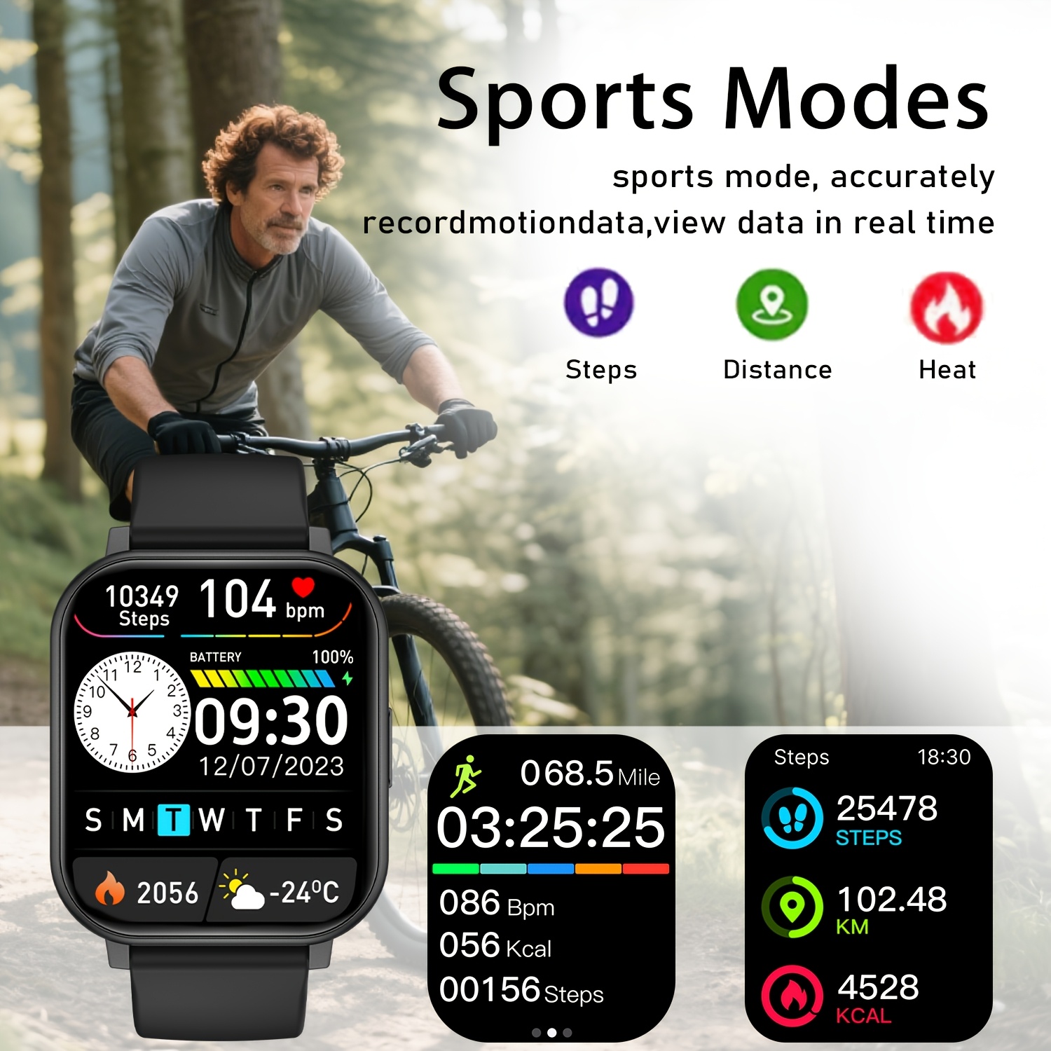 Sports Smart Watch, 4.65cm Full Touch Screen Display with Message, Answer Make Call Smartwatch, Sleep Monitoring, Sports Pedometer, Information Alerts, for iPhone Android Phones, Smartbands Fitness Watch for Women Men Friend Gift, Birthday Gift - Image 10