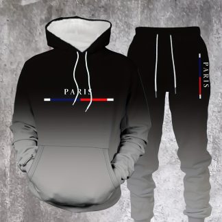 2024 Hot Men's Street Fashion Hoodie Set in Black and Red Gradient for Autumn/Winter