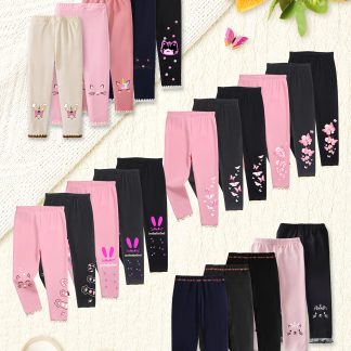 21 Colors Randomly Send 1pc of Girls' Leggings, Spring And Autumn Outer Wear Elastic Sports Tights, Fashionable And Popular Print Casual Trousers on The Trouser Legs, Warm And Comfortable Solid Color Student Casual Trousers