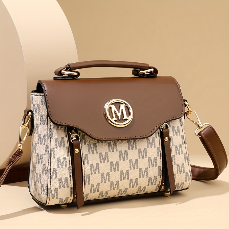 Women'S Fashion Old Flower Elegant Letter Pattern Decoration Crossbody Bag, Large Capacity Academy Style Color Matching Design Shoulder Bag, Multi-Pocket Multi-Zipper Tote Bag, Multi-Functional Handbag Suitable for Work, Shopping And Dining - Image 10