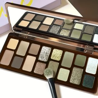 16-Color Eyeshadow Palette Featuring Matte, Shimmer, And Glitter Finishes in Gray, Green, And Earthy Tones, Perfect for a Smoky Vintage Look; a Versatile Makeup Palette with Highlighters And Blush, Compactly Designed for Beauty on The Go