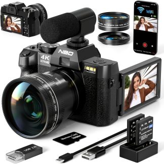 NBD 48MP Digital Cameras for Photography with WiFi & App Control,4K Autofocus Vlogging Camera for YouTube with 16X Zoom, Anti-Shake, 32GB TF Card, Dual Batteries, 52mm Wide Angle & Macro Lens