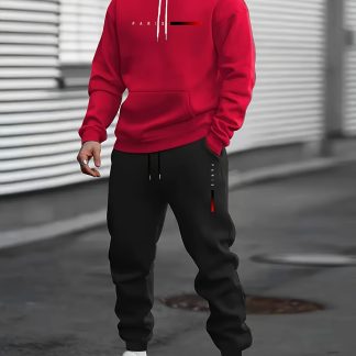 New Autumn/Winter -Lined Printed Hooded Sweatshirt Set, New Men's Streetwear Brand Trendy Paris-Themed Gradient Pattern Sweatshirt Set with Drawstring Sweatpants, 2pcs Set for Men to Showcase Unique Charm, Suitable for All Occasions, a Must-Have