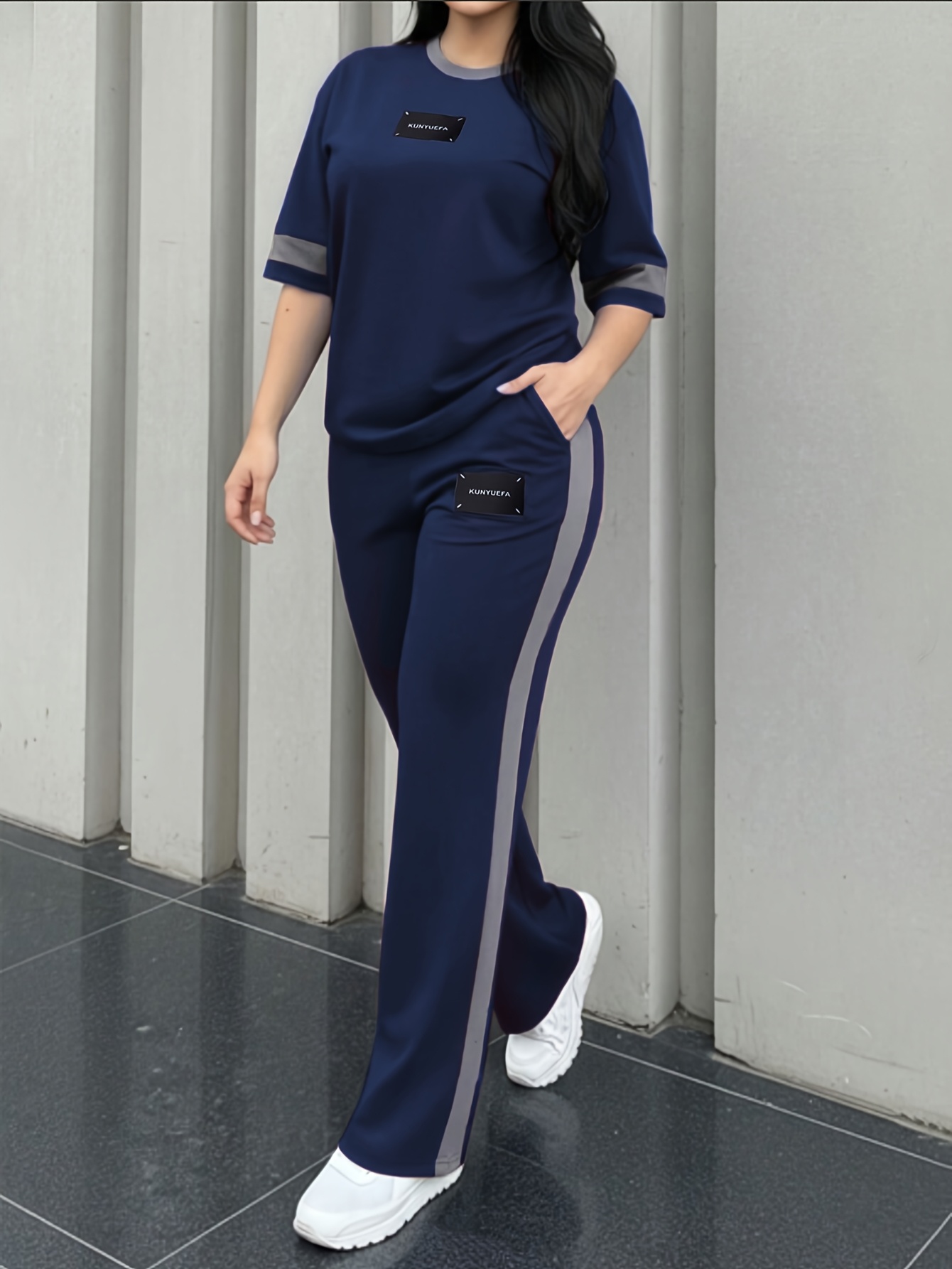Women's New Elegant Casual Round Neck Short Sleeve Color Block Patchwork Comfortable T-Shirt and Casual Comfortable Long Pants 2pcs Set LLDX - Image 7