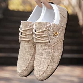 Cross-Border Plus Size Men'S Spring Bean Shoes Casual Men'S Cloth Shoes Lightweight Work Shoes Men'S Breathable Hot Style Lace-Up Canvas Shoes