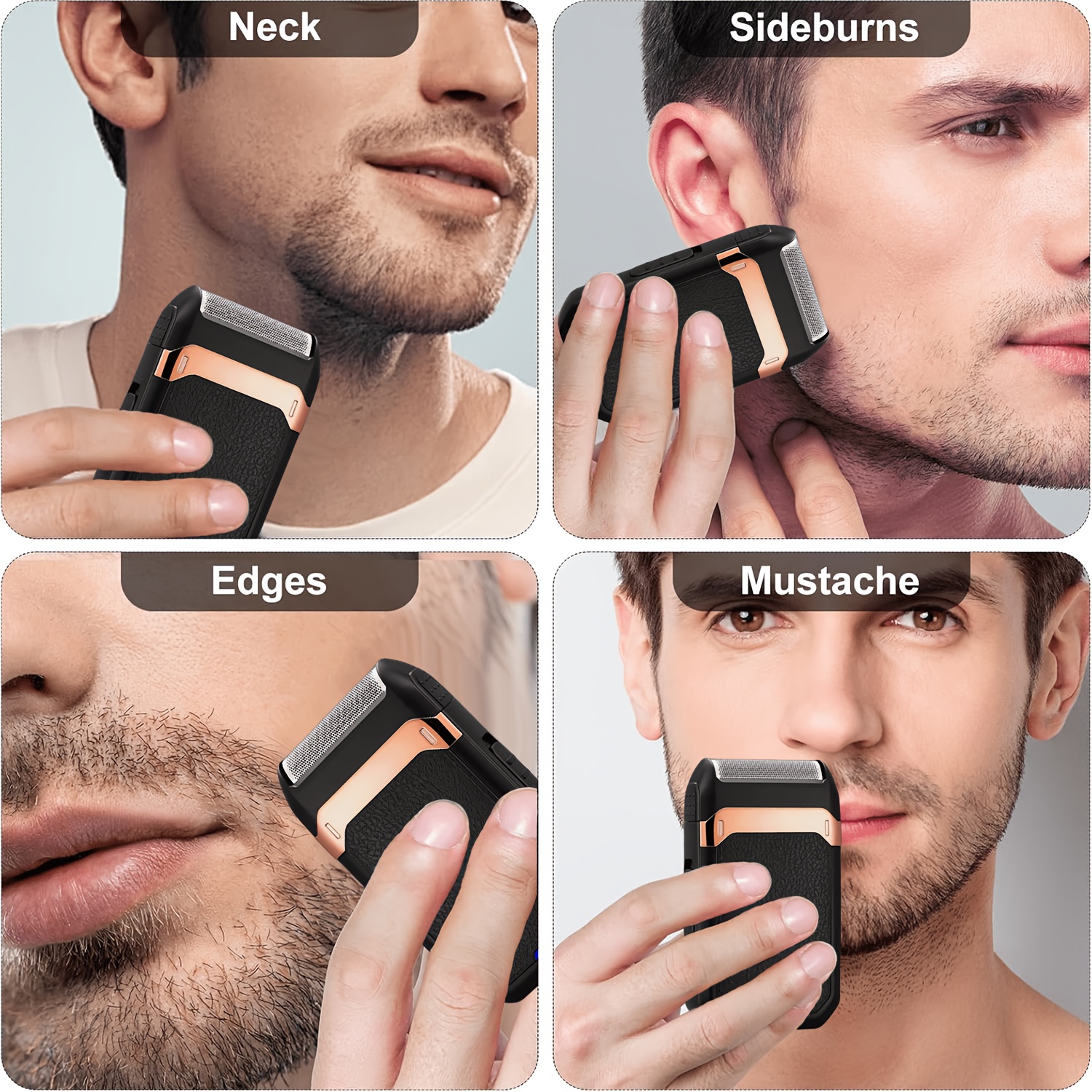 Men's Electric Shaver-USB Rechargeable Portable Shaver, Lychee Skin Pattern Body, Rose Golden Embellishments, Equipped with Side Trimmers, Reciprocating Aluminum Foil Shaver, Ideal Gift for Boyfriends, Fathers or Brothers, - Image 7