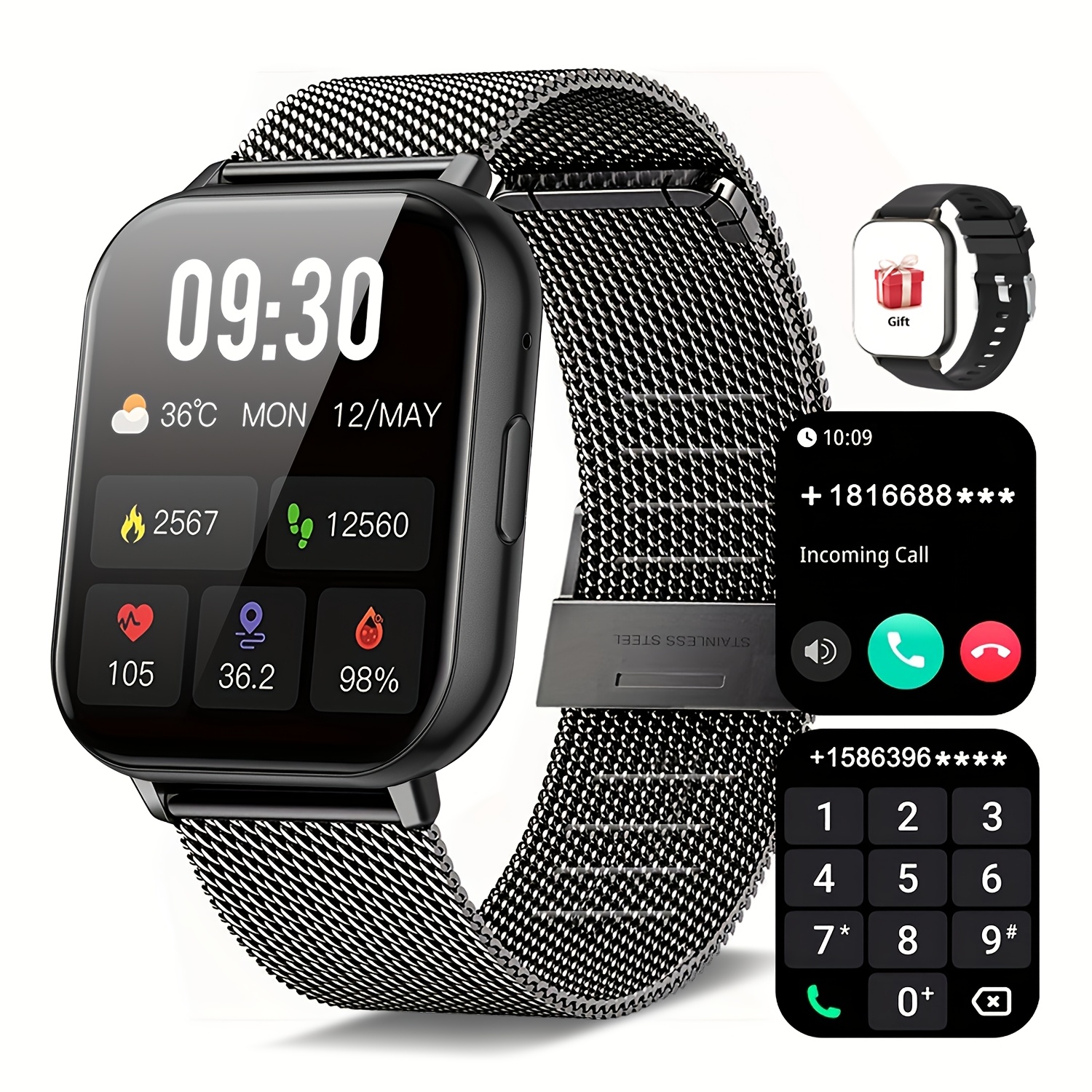 Sports Smart Watch, 4.65cm Full Touch Screen Display with Message, Answer Make Call Smartwatch, Sleep Monitoring, Sports Pedometer, Information Alerts, for iPhone Android Phones, Smartbands Fitness Watch for Women Men Friend Gift, Birthday Gift - Image 4