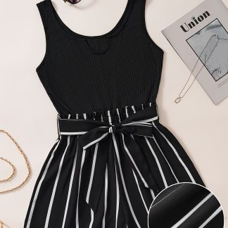 Striped Notch Neck Tie-back Vest Jumpsuit