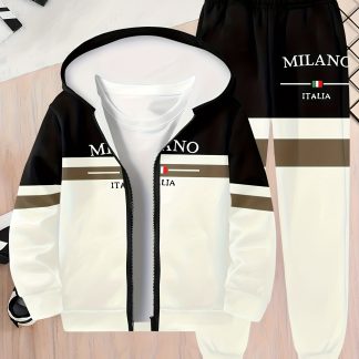 Pc of 2, Boys Fashion Casual Zipper Sweater Pants Set Spring and Autumn Long Sleeve Sweatshirt Pants, Boys Outdoor Hoodie Top Pants Sweater Sweatpants Cardigan Set, Perfect for Outdoor