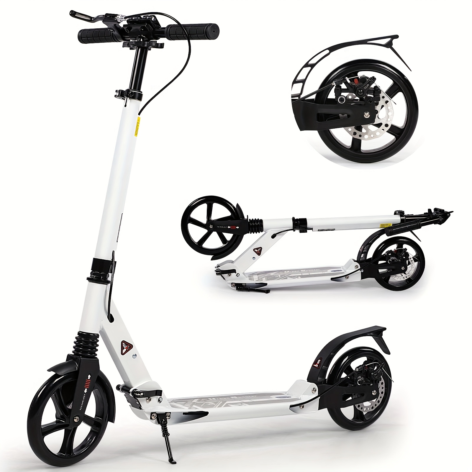 Adult Kick Scooter, Non-Motorized with 200 Mm Large Wheels, Features Disc Brakes, Back Strap, And Double Suspension, Foldable Design, Without Battery