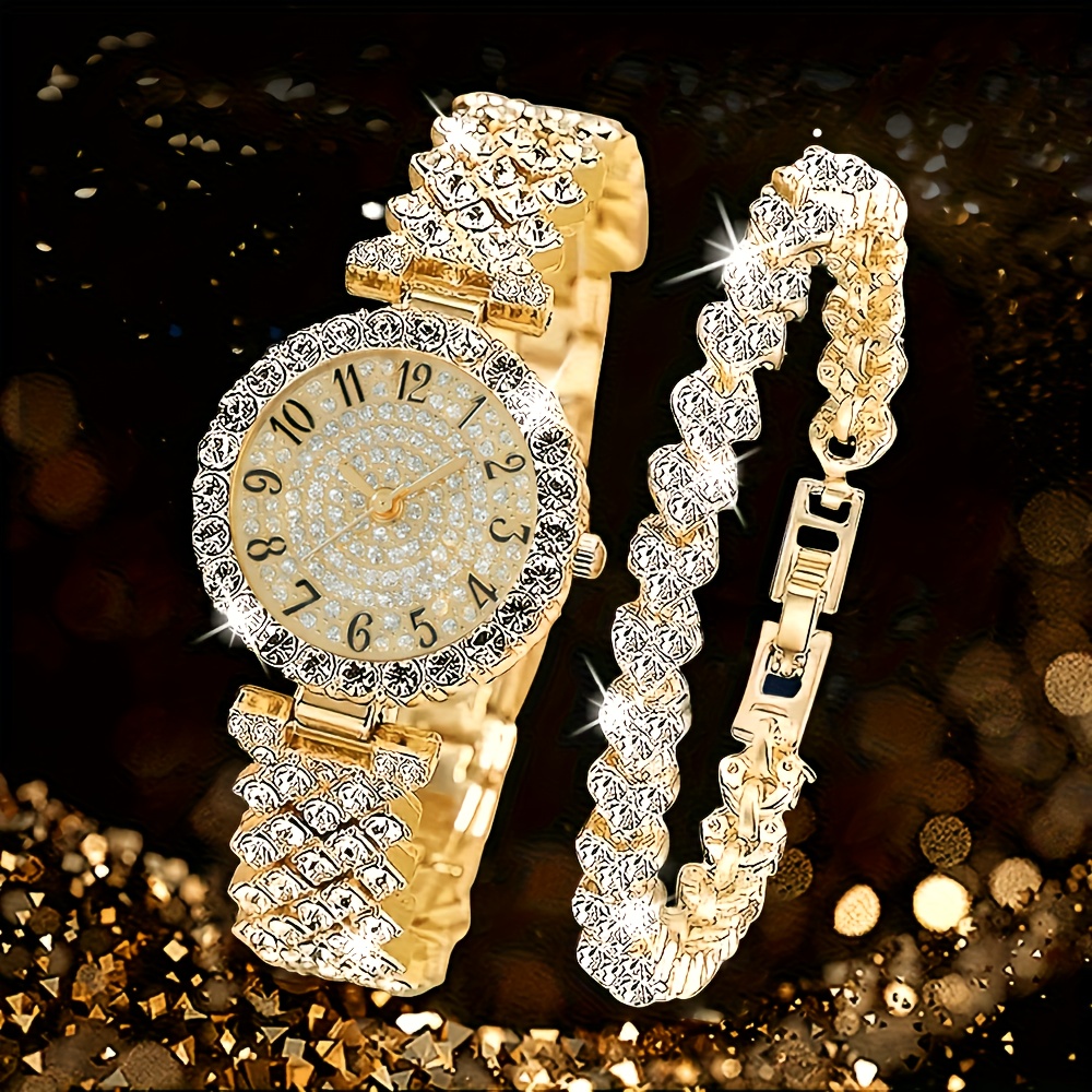 Women's CAYON Quartz Watch and Bracelet Compatible for - Elegant Watch with Sequin Case, Pointer Hands, Alloy Strap, Accurate Quartz Movement - Ideal Gift for Mom, Wife, Girlfriend, Daily Wear & Special Occasions