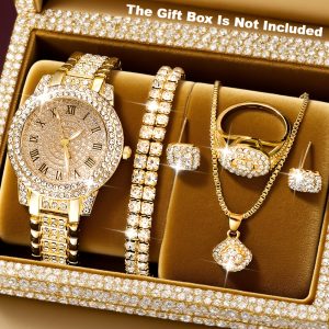 6pcs Luxury Versatile Women's Quartz Watch + Elegant Jewelry Set