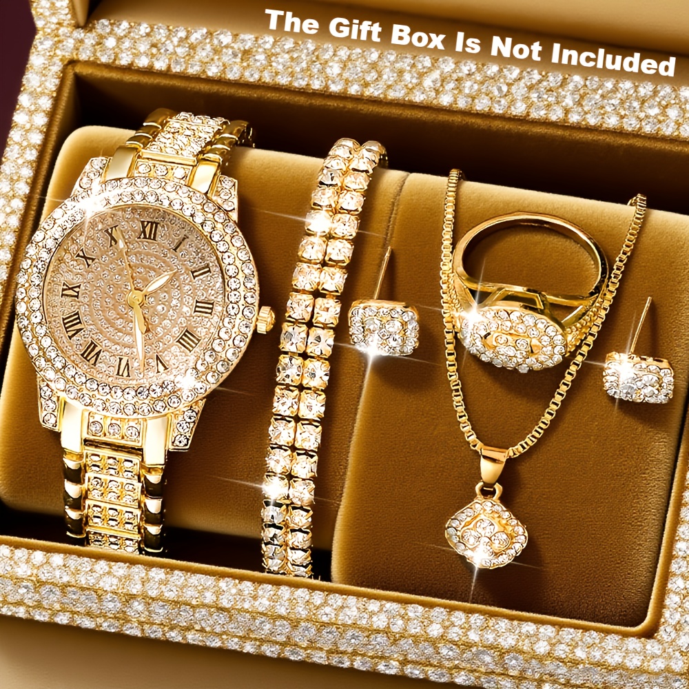 6pcs Luxury Versatile Women's Quartz Watch + Elegant Jewelry Set
