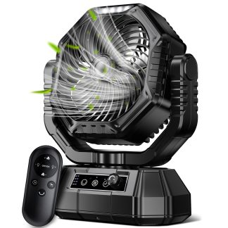 Portable 20000mAh Rechargeable Camping Fan with Remote, Speeds Super-Strong Airflow, 3-in-1 Design: Tent Fan + LED Lantern + Power Bank, Dual Motor Dual Blades for Quieter Operation, 3-Level Light, Timer Swivel, Hanging Hook Included