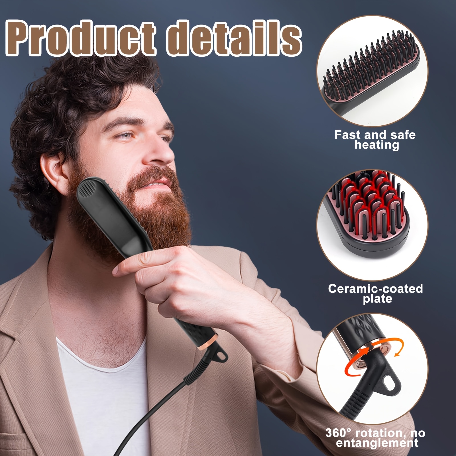 Beard Straightener for Men,Premium Heated Beard Brush Anti-Scald Feature,Beard Straightening Comb Gifts for Men Him Dad - Image 3
