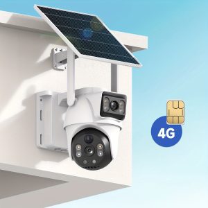 8MP Dual-Lens 4G Solar-Powered Security Camera with Battery, Includes SIM Card, Color Night Vision, Automatic Human Tracking, Two-Way Audio, Wireless Pan-Tilt Home Surveillance Camera, Rotates 360° Horizontally and 90° Vertically