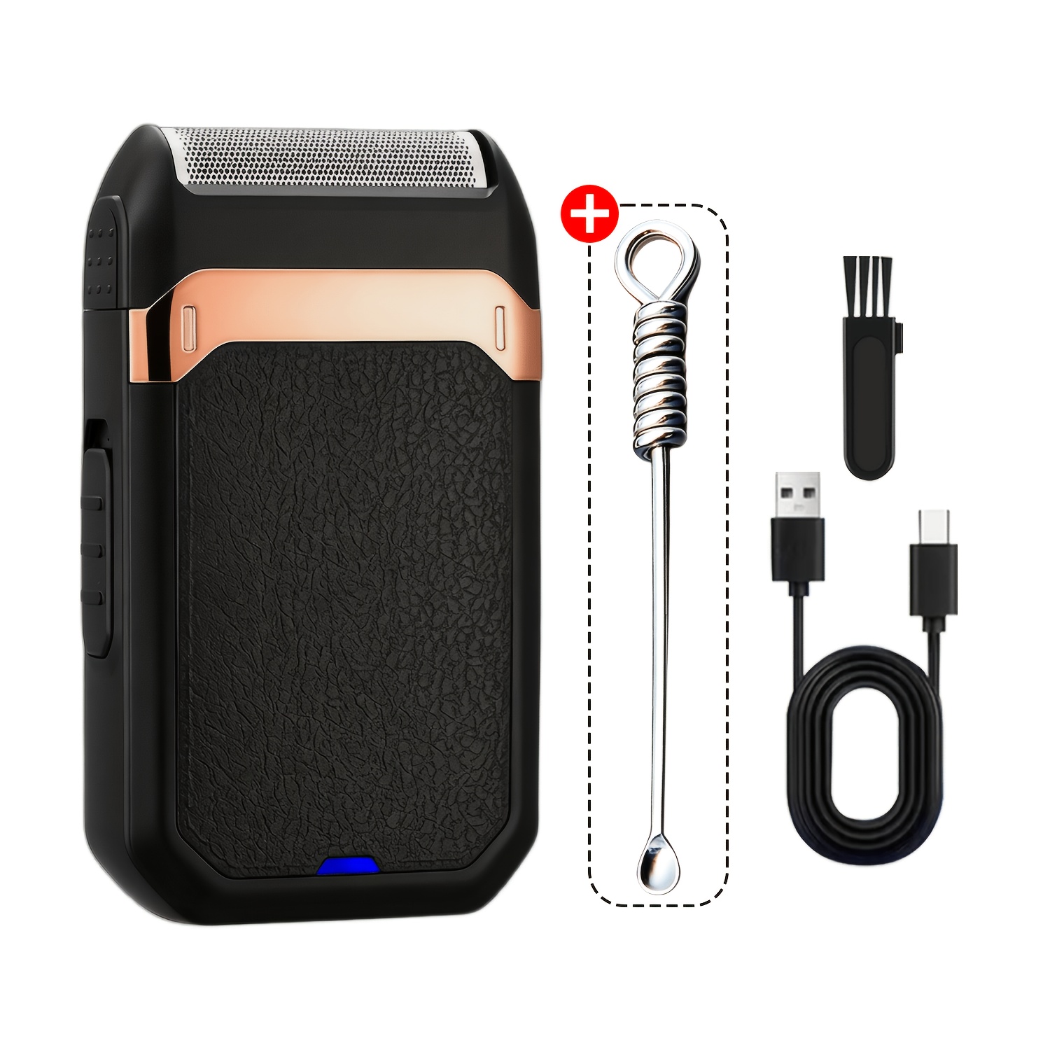 Men's Electric Shaver-USB Rechargeable Portable Shaver, Lychee Skin Pattern Body, Rose Golden Embellishments, Equipped with Side Trimmers, Reciprocating Aluminum Foil Shaver, Ideal Gift for Boyfriends, Fathers or Brothers, - Image 6