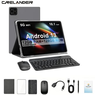 CRELANDER 10.1" Tablet PC with 4G LTE, 12GB (4+8) RAM, 128GB ROM, 2.4G/5G Wifi, Dual Camera, Keyboard & Mouse, Stylus, 1TB Expandable Storage, 5MP+13MP Camera, Battery, Tablet, Pad, Tablet for Android, Android Tablet, Tablet, Pad