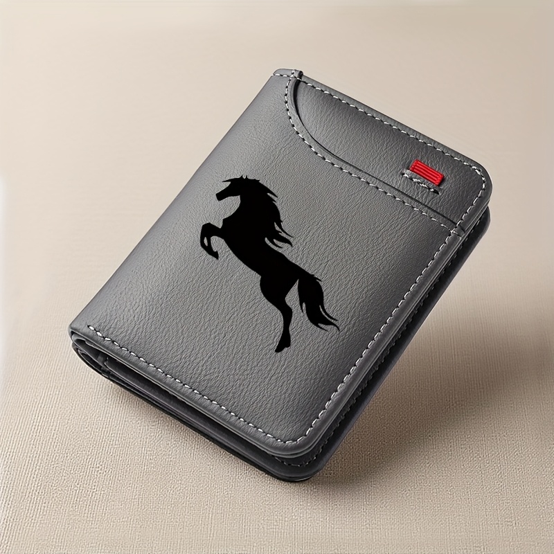 1pc Men's Vintage Faux Leather Credit Card Wallet - Regal Black Horse Print - Slim & Soft Design with Multiple Card Slots, Business Style ID & Credit Card Holder, Travel Coin Purse, Perfect for Men's Gift, Cute Wallet