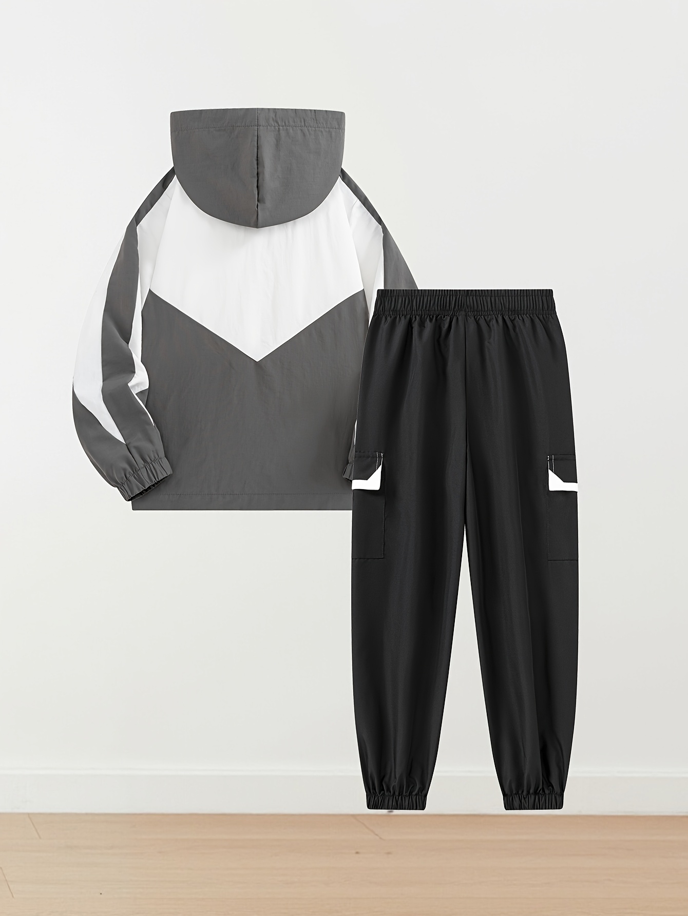 Boys' Casual Outfit, Contrast Jacket And Solid Color Ankle Pants, Basketball Print Design, Fashionable And Easy, Suitable for Children Over 3 Years Old, And for Daily Casual Wear, Outdoor Play, Running, Cycling, And Other Sports, for Outdoor - Image 2