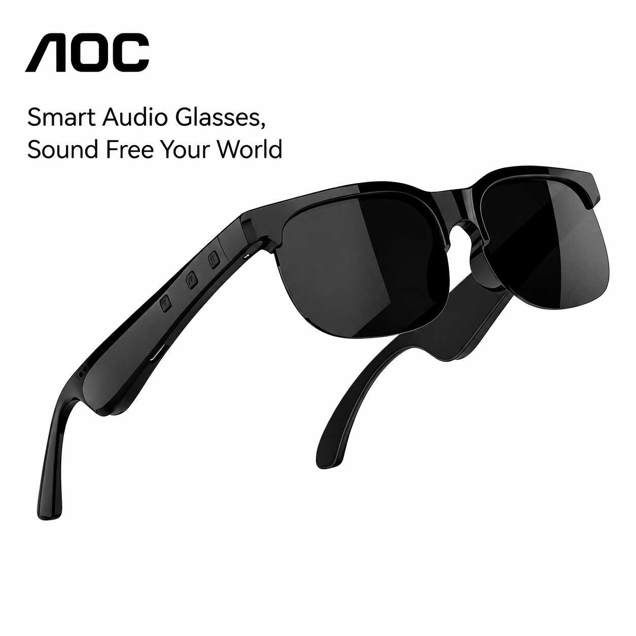 AOC New Smart Glasses, Black Half Frame Glasses, Full of Texture, Wireless Glasses with Wireless Earphones, Support Hands-Free Calls And Music, Lightweight Design, Volume Control Buttons, Built-In Capacitive Microphone, USB Charging - Image 2