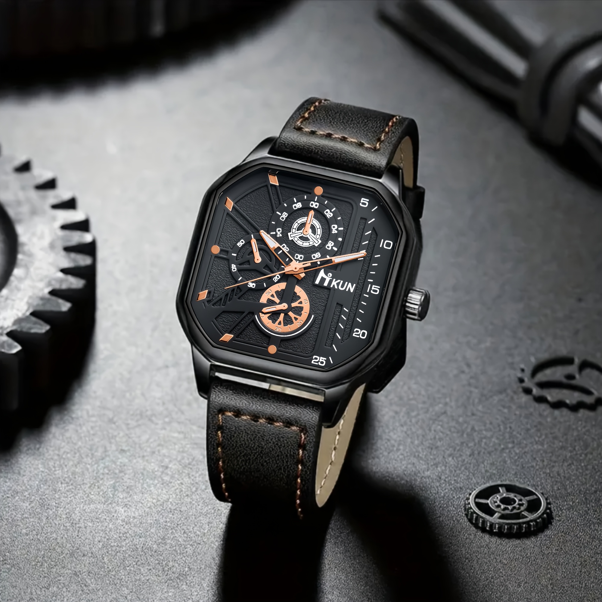 4pcs Men's Fashionable and Elegant Watch Set with Versatile Bracelet, Ring, and Necklace - The Perfect Gift for Him on Father's Day or Birthday - Image 9