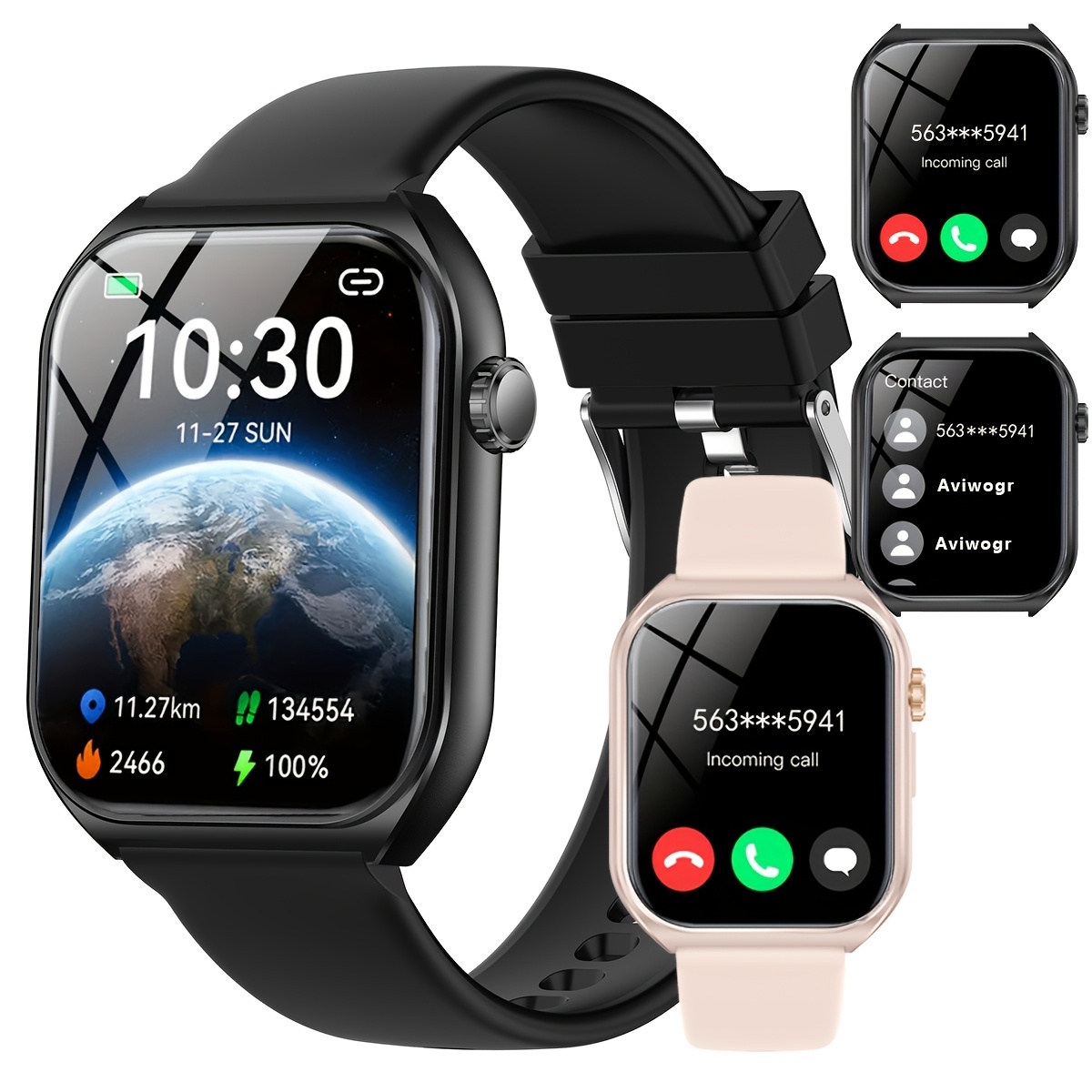 Men'S/Women'S Smartwatch, Voice Assistant 1.96-Inch Screen, Multiple Sports Modes, Watch, Weather, Alarm Clock, Sleep Monitoring, Sedentary Reminder, Compatible with Android, Suitable for IOS