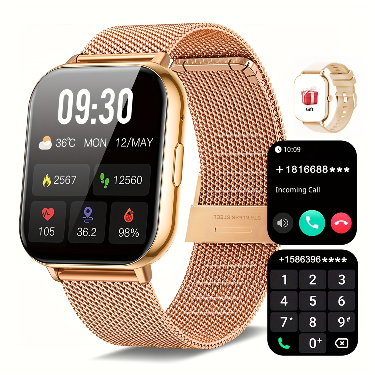 Sports Smart Watch, 4.65cm Full Touch Screen Display with Message, Answer Make Call Smartwatch, Sleep Monitoring, Sports Pedometer, Information Alerts, for iPhone Android Phones, Smartbands Fitness Watch for Women Men Friend Gift, Birthday Gift - Image 8
