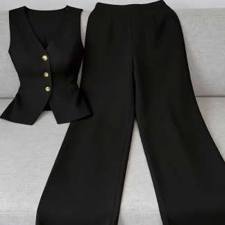Elegant Sleeveless Top and Pants Set for Women, Business Commuter Style, Spring/summer Women's Teacher Uniform