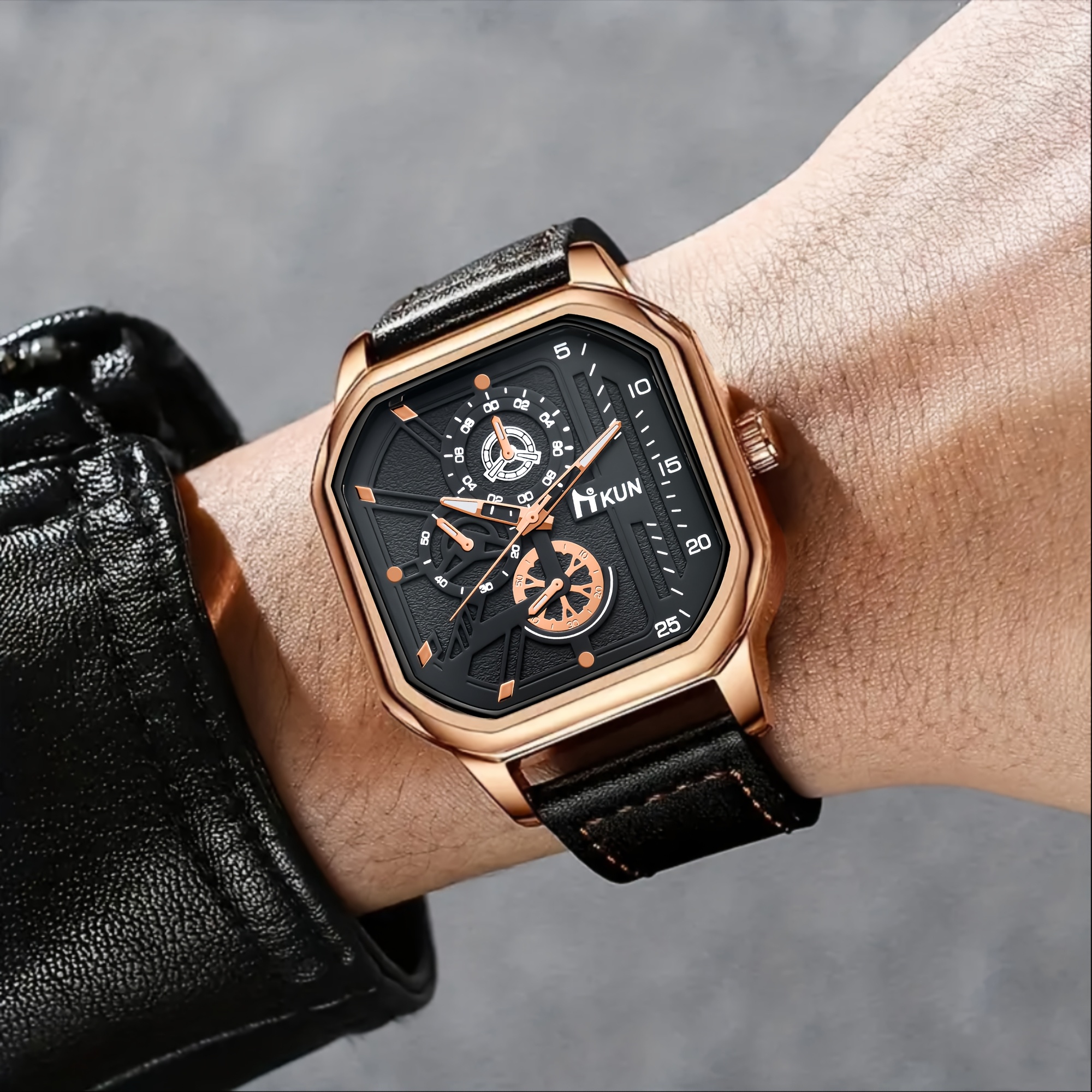 4pcs Men's Fashionable and Elegant Watch Set with Versatile Bracelet, Ring, and Necklace - The Perfect Gift for Him on Father's Day or Birthday - Image 8