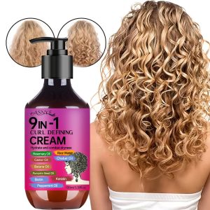 ASNYH 9-In-1 Curl Cream - 100Ml. Enriched with Argan Oil, Rosemary, Castor Oil, Keratin And Biotin. Non-Sticky Formula for Normal Hair. Designed for Waves And Curls, It Offers Lasting Hold, Elasticity, Volume, And Shine. Ideal for Daily Styling