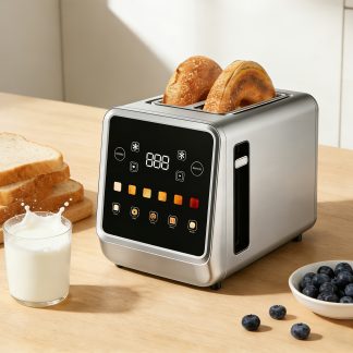 Dual-Screen Touch Stainless Steel Smart Digital Toaster with Memory Function, Supports 5 Bread Types And 6 Levels of Toasting Color Adjustment, 1.5-Inch Wide Bread Slot