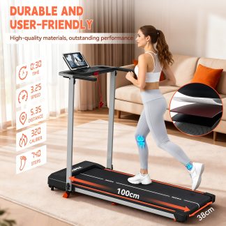 Kehot Home Treadmill with App, 1-12Km/H Running Machine with LED Display, Zwift & Kinomap Compatible, 100Kg Capacity, Compact Fitness Treadmill, Without Battery