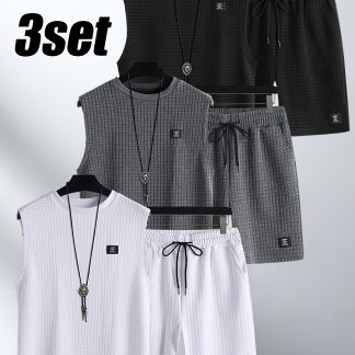 3 Sets Summer Men's Fashion Casual Set: Sleeveless Vest + Shorts Men's Outfits