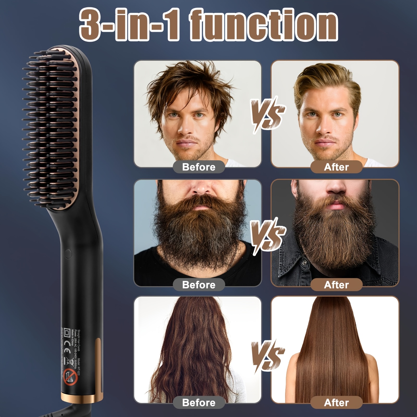Beard Straightener for Men,Premium Heated Beard Brush Anti-Scald Feature,Beard Straightening Comb Gifts for Men Him Dad - Image 4