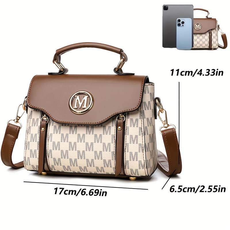 Women'S Fashion Old Flower Elegant Letter Pattern Decoration Crossbody Bag, Large Capacity Academy Style Color Matching Design Shoulder Bag, Multi-Pocket Multi-Zipper Tote Bag, Multi-Functional Handbag Suitable for Work, Shopping And Dining - Image 12