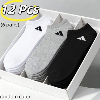 Random 6pcs/12pcs (3Pairs/6Pairs) Unisex Sports And Leisure Invisible Socks - Easy And Versatile Solid Color Fashion Socks, Black, White, Gray Socks - Moisture-Absorbing And Breathable Fabric, Suitable for Daily Leisure Basketball, Hiking