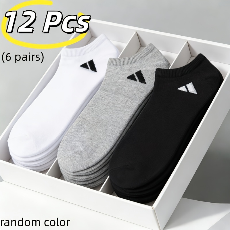 Random 6pcs/12pcs (3Pairs/6Pairs) Unisex Sports And Leisure Invisible Socks - Easy And Versatile Solid Color Fashion Socks, Black, White, Gray Socks - Moisture-Absorbing And Breathable Fabric, Suitable for Daily Leisure Basketball, Hiking