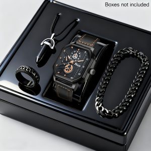 4pcs Men's Fashionable and Elegant Watch Set with Versatile Bracelet, Ring, and Necklace - The Perfect Gift for Him on Father's Day or Birthday
