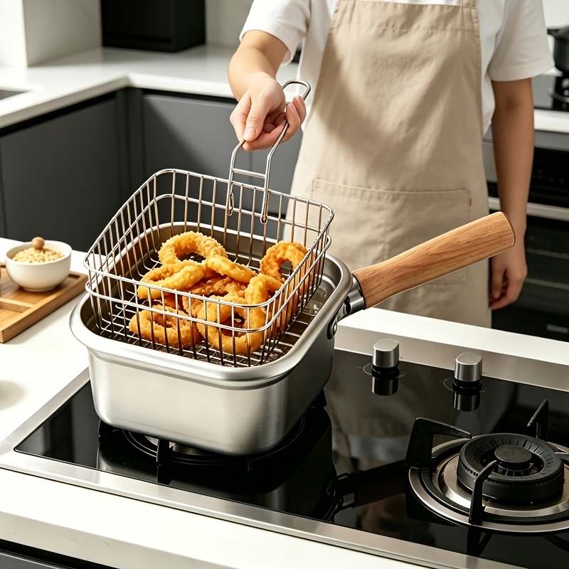 Stainless Steel Square Deep Fryer Set, Multi-Functional Tempura Fryer, Universal for All Stoves; Suitable for Home And Outdoor Use, Thickened Durable Non-Stick Material, Can Be Used for High-Temperature Frying