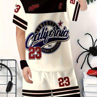 Boys Suit Fashion 3D Printed Casual Pullover Short Sleeve Shorts T Sweatshirt, BoysOutdoor T-Shirt Shorts Set, Perfect for Outdoor