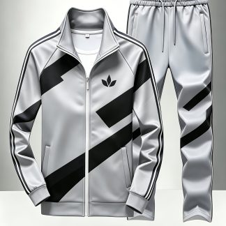 Men's Trefoil Stand Collar Diagonal Stripe Color Block Tracksuit Casual Sports 2pcs Set Polyester Long Sleeve Sportswear