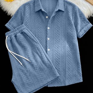 ZHIYU OBM Men's Summer Casual Set, Men's Short-Sleeve Shirt, Fashionable Shorts with Drawstring, Button-Up Cardigan T-Shirt, High-Weight Breathable Fabric